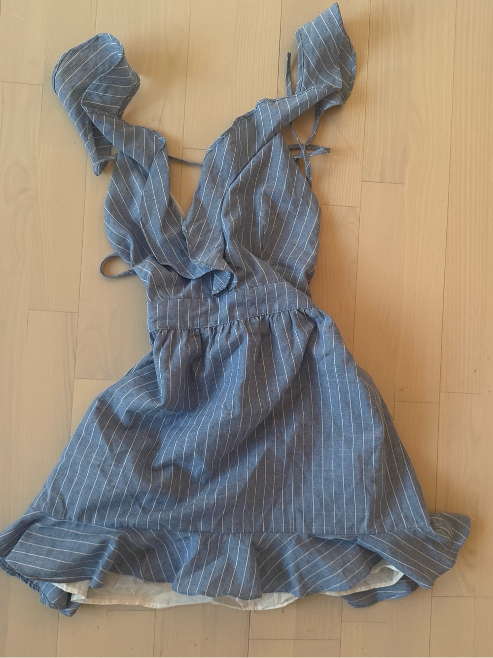 superdown Blue Pinstripe Ruffle Mini Dress